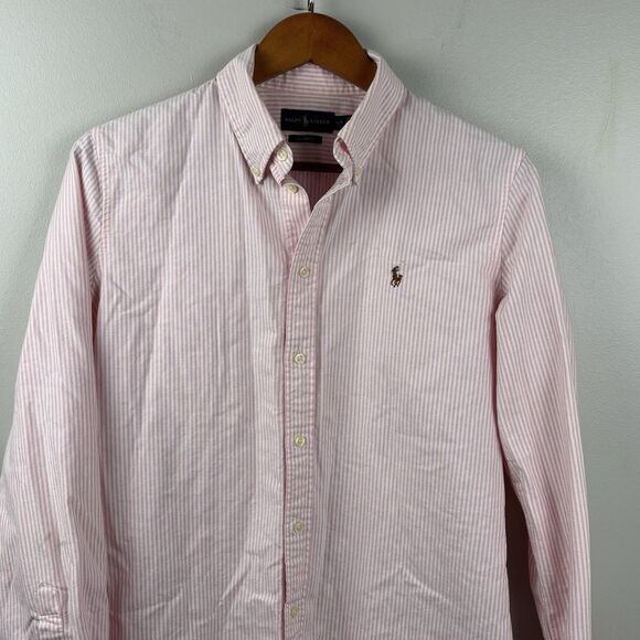 Ralph Lauren Men’s Large long Sleeve Button shirt Pink Striped Pony Custom Fit - Picture 3 of 6